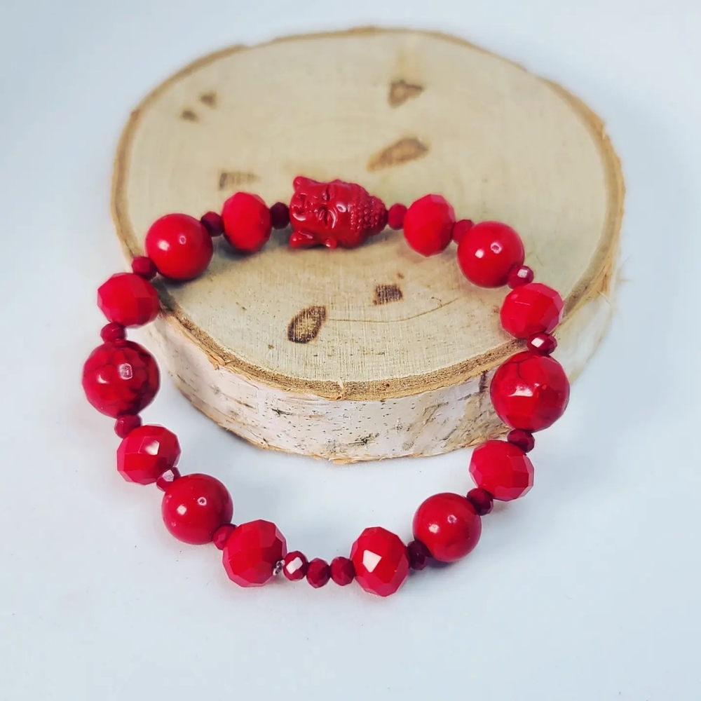 Coral Buddha bracelet